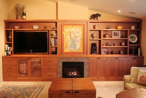 We work with multimedia and computer technicians to design state of the art entertainment centers and home offices.  This entertaimnet center contains surround sound, 50" plasma TV, and a very efficient gas fireplace.